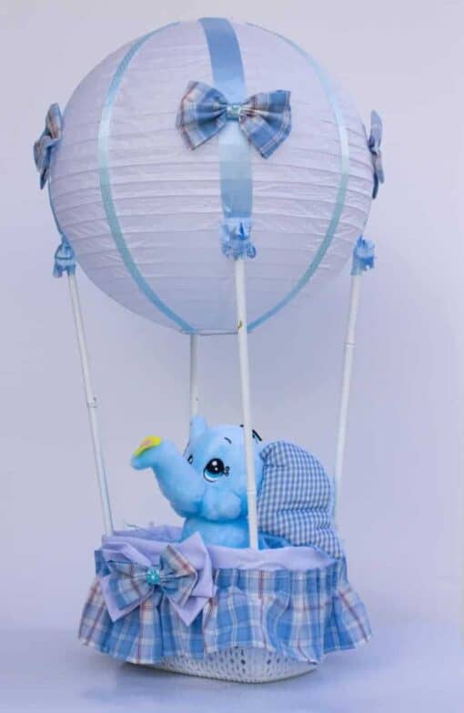 Χειροποίητο φωτιστικό αερόστατο οροφής γαλάζιο Δώρα μαιευτηρίου Ανθοπωλείο Δραγατάκη