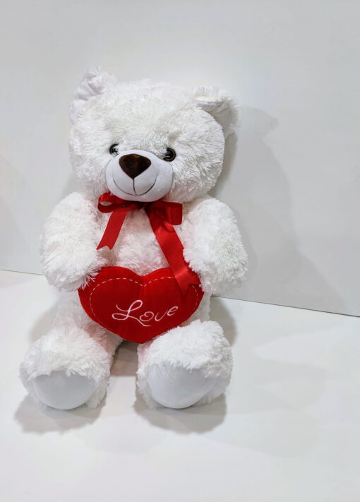 Αρκούδος Love λευκός 80cm Γενέθλια - Γιορτή - Επέτειος - Κοινωνικές εκδηλώσεις Ανθοπωλείο Δραγατάκη
