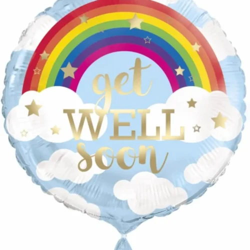 Μπαλόνι foil 46cm Get Well Soon με ουράνιο τόξο και σύννεφα - Dragatakis Flowers.